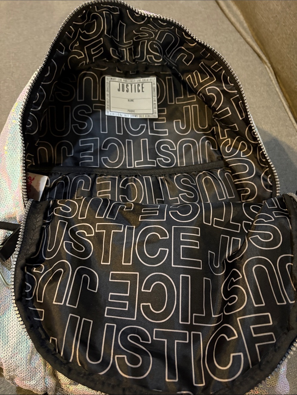 Justice Iridescent & Black Sequin Kids Backpack with lunch box and pouch Set - Picture 10 of 15